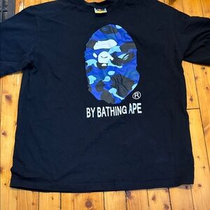 Bape Black Tee with Blue Camo Ape Head